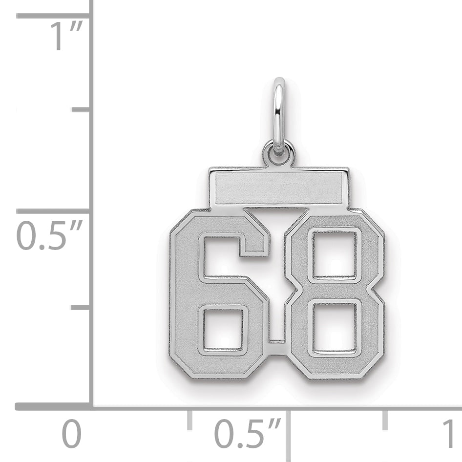 Sterling Silver Silver/Rhodium-Plated Satin Number 68 Charm