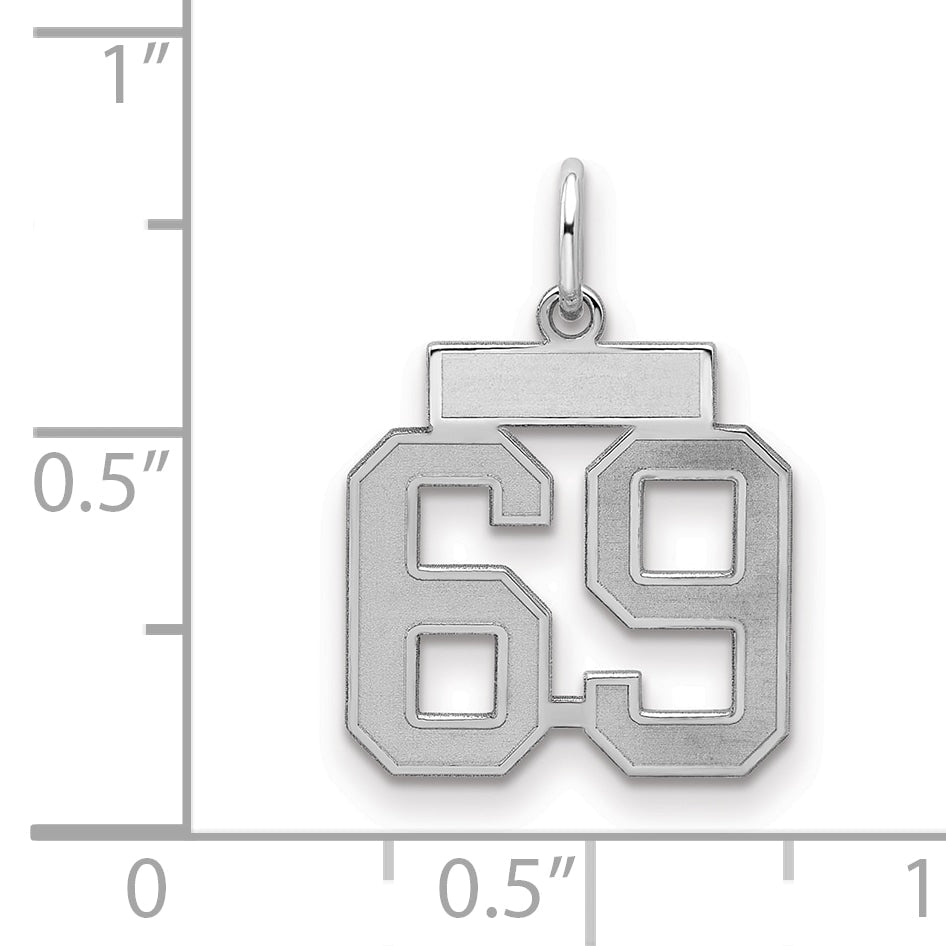 Sterling Silver Silver/Rhodium-Plated Satin Number 69 Charm