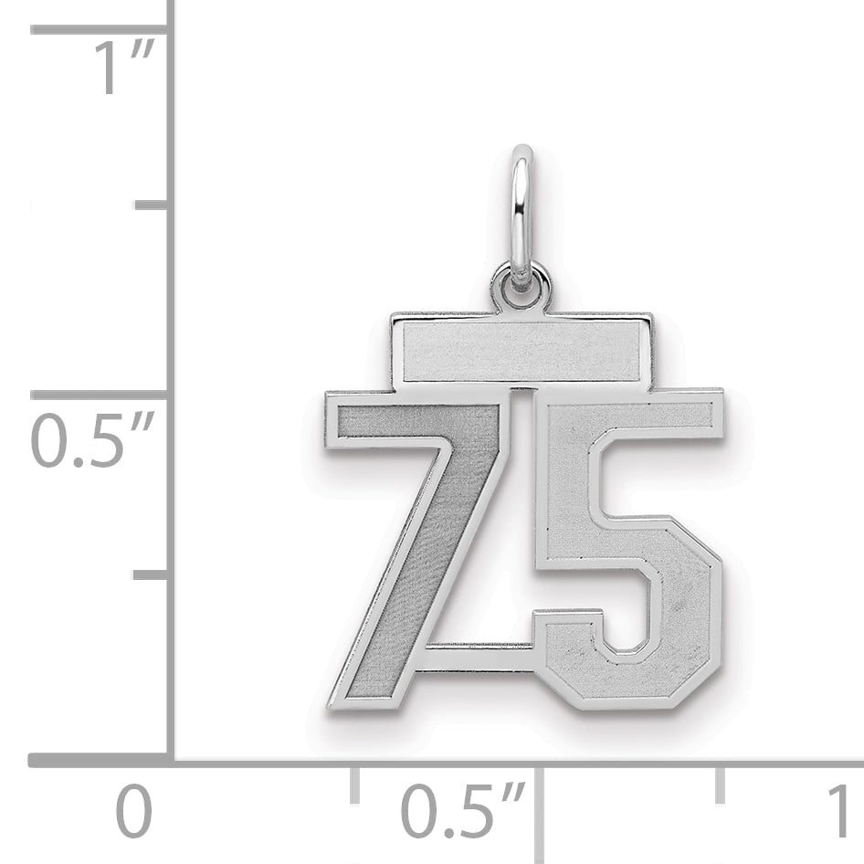 Sterling Silver Silver/Rhodium-Plated Satin Number 75 Charm