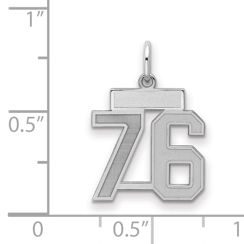Sterling Silver Silver/Rhodium-Plated Satin Number 76 Charm