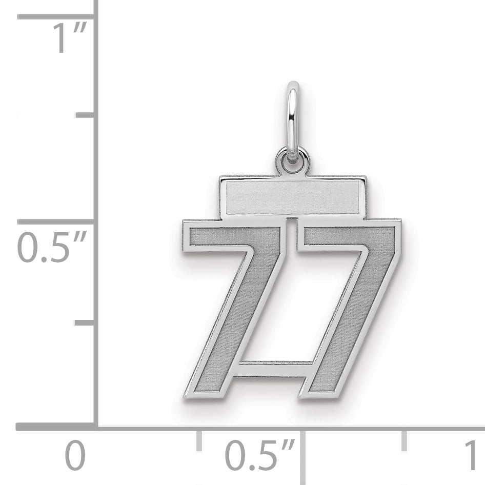 Sterling Silver Silver/Rhodium-Plated Satin Number 77 Charm