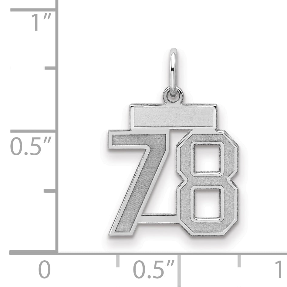 Sterling Silver Silver/Rhodium-Plated Satin Number 78 Charm