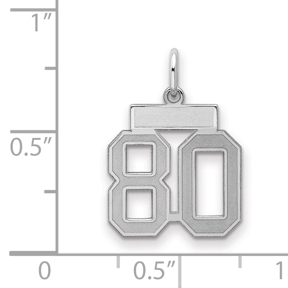 Sterling Silver Silver/Rhodium-Plated Satin Number 80 Charm