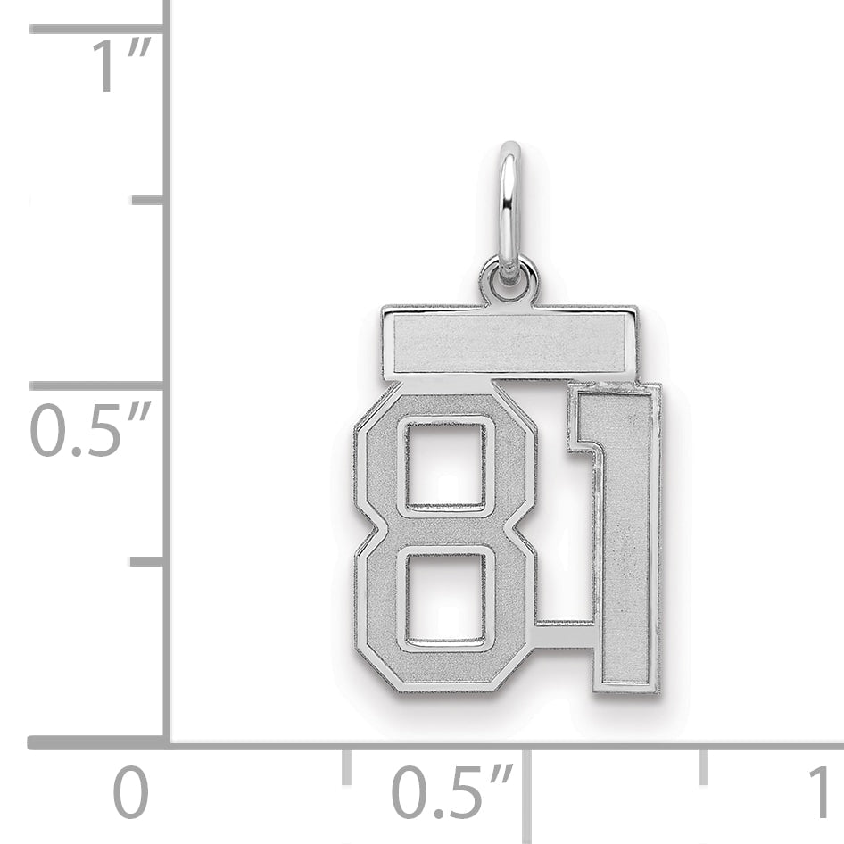 Sterling Silver Silver/Rhodium-Plated Satin Number 81 Charm