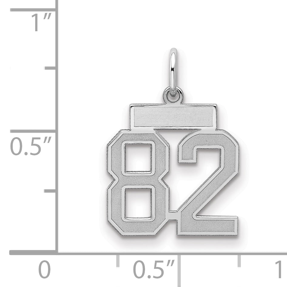 Sterling Silver Silver/Rhodium-Plated Satin Number 82 Charm