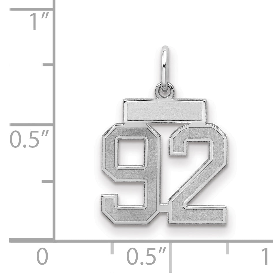 Sterling Silver Silver/Rhodium-Plated Satin Number 92 Charm
