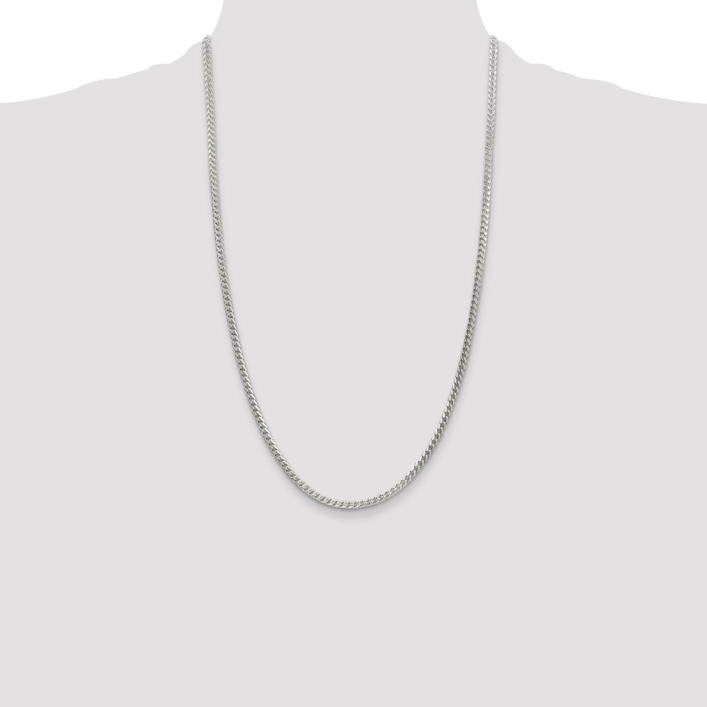 26 Inch Sterling Silver 3.1mm D/C Square Franco Chain Necklace