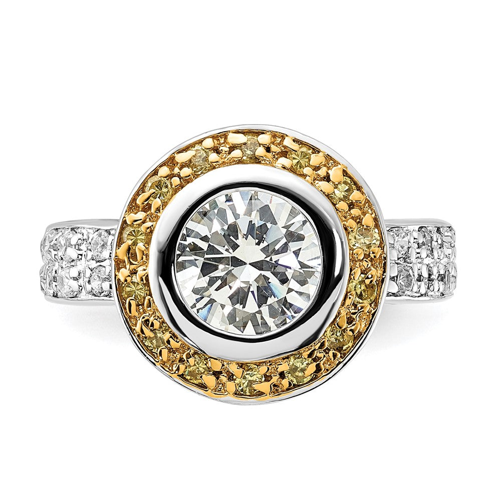 Sterling Silver & Gold Tone Vermeil Polished Yellow Clear Cz Circle Ring
