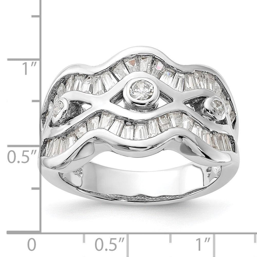 Sterling Silver Polished Wavy Cz Ring