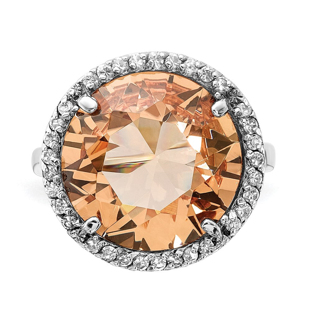 Sterling Silver Polished Champagne & Clear Cz Circle Ring