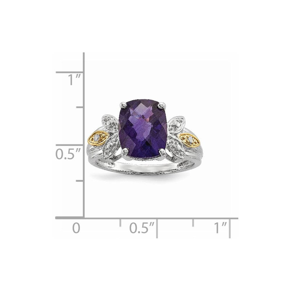 Sterling Silver & 14K Amethyst And Diamond Ring (Size 7 Only)