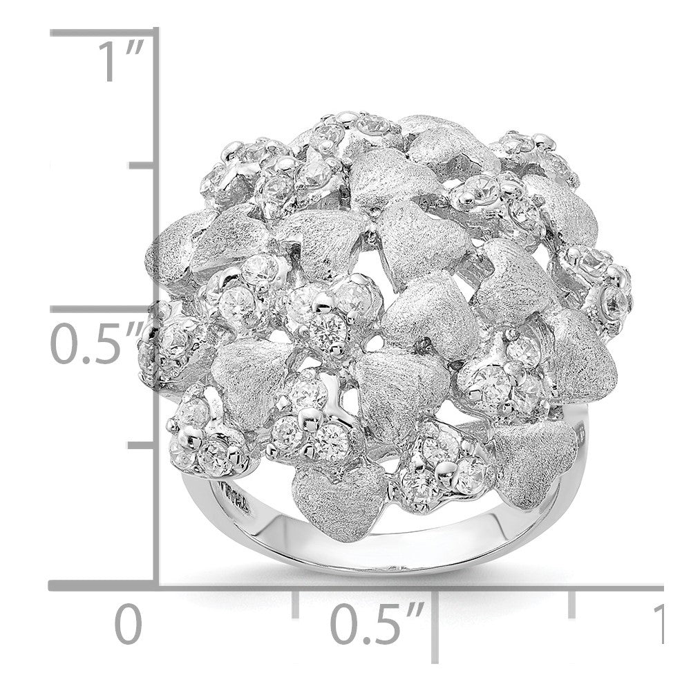 Sterling Silver Satin & Cz Hearts Ring