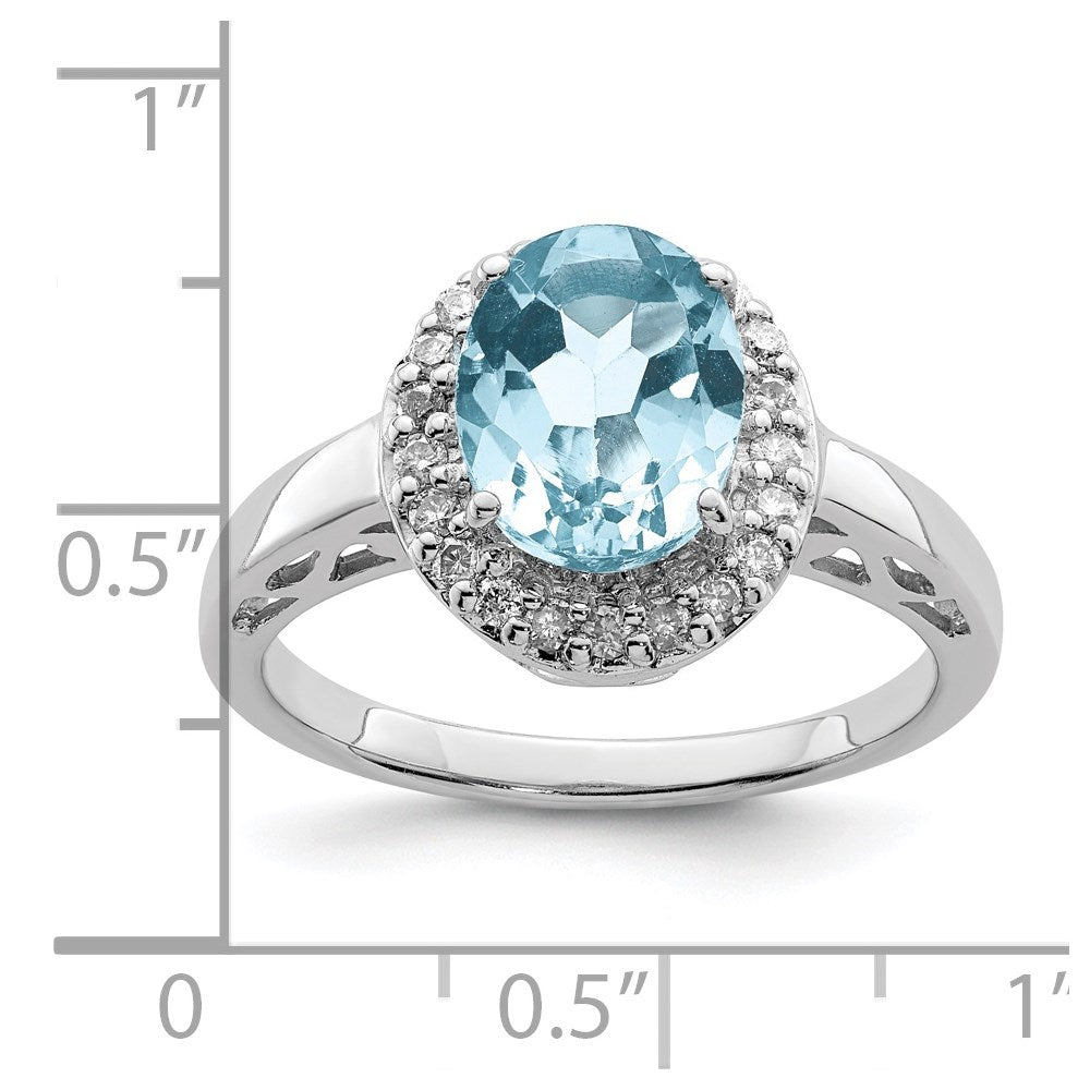 Sterling Silver Rhodium Sky Blue Topaz & Diamond Ring (Size 7 Only)