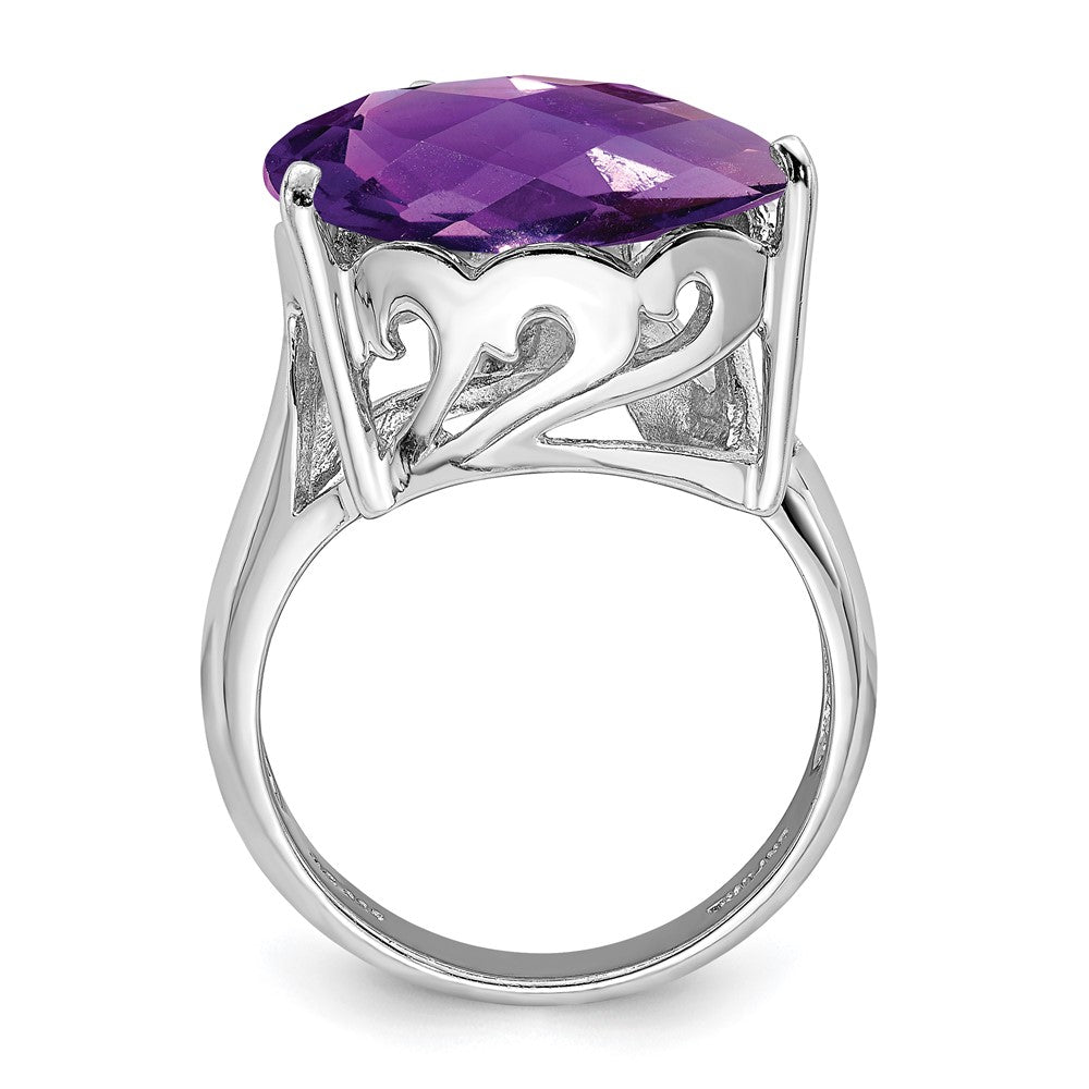 Sterling Silver Rhodium Plated Amethyst & Diamond Ring (Size 7 Only)