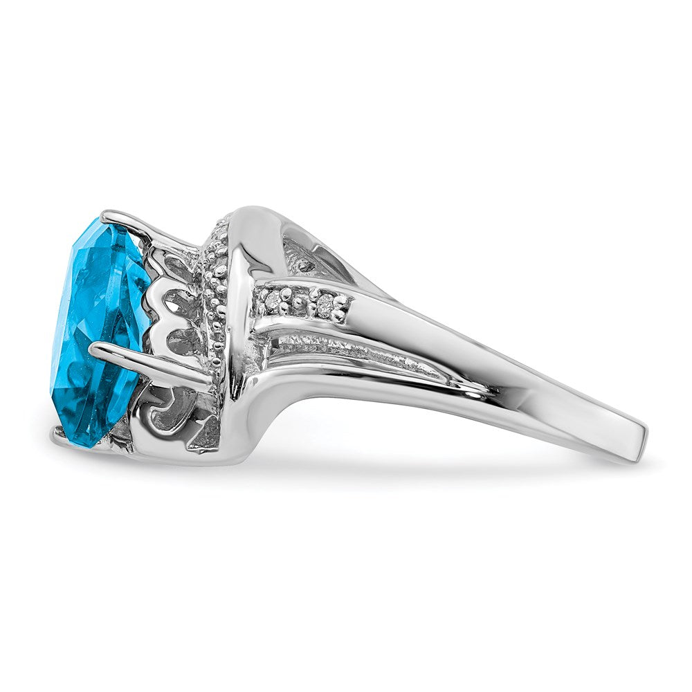 Sterling Silver Rhodium Blue Topaz & Diamond Ring (Size 7 Only)