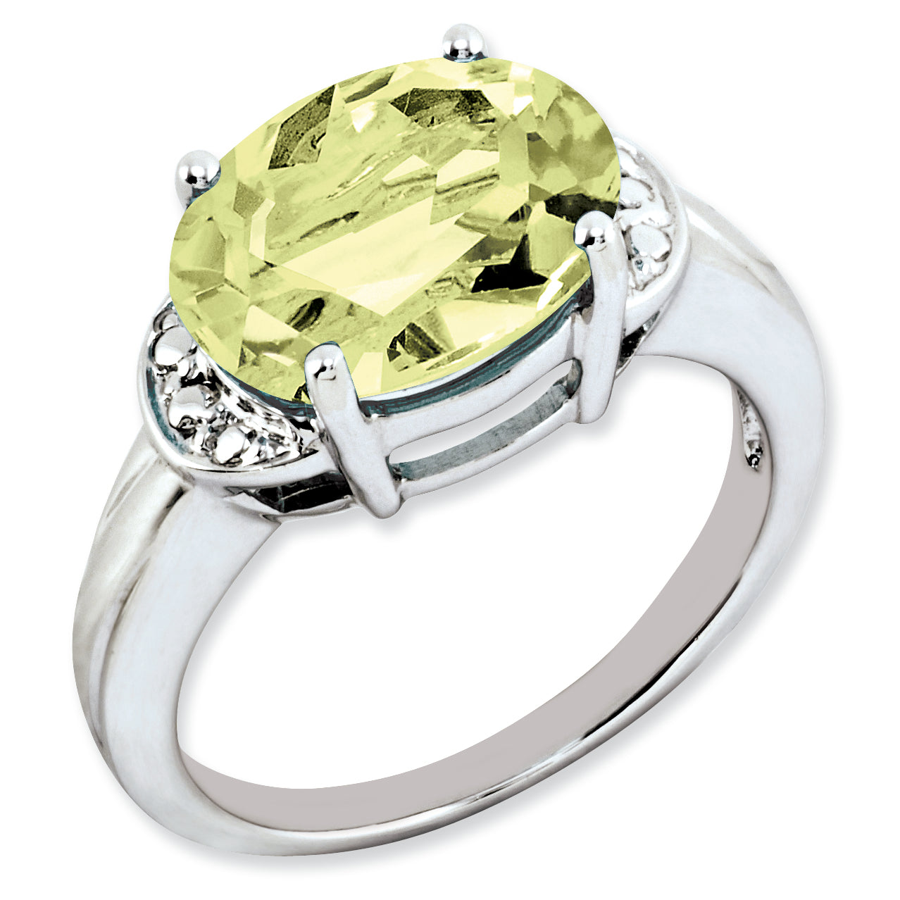 Sterling Silver Rhodium Plated Oval Lemon Quartz Ring (Size 7 Only)