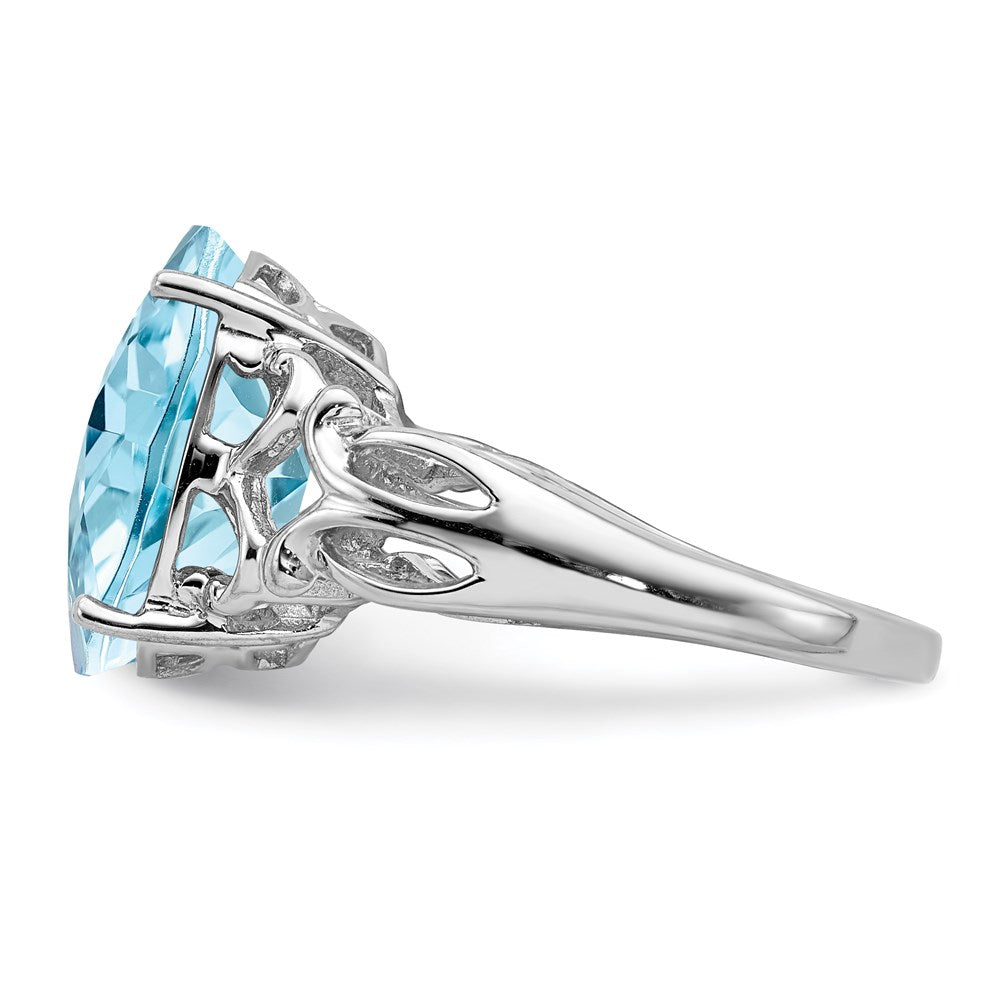 Sterling Silver Rhodium Checker Cut Sky Blue Topaz Ring (Size 7 Only)