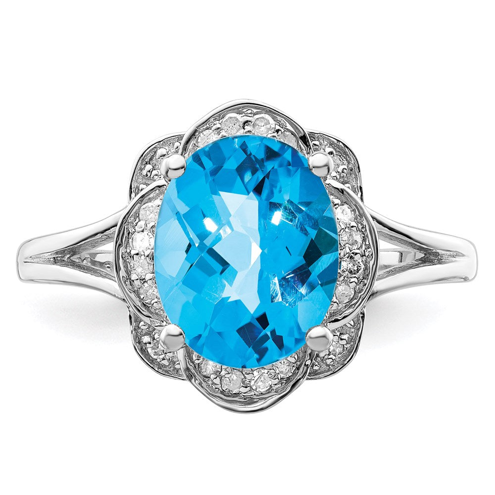 Sterling Silver Rhodium Diamond & Blue Topaz Ring (Size 8 Only)