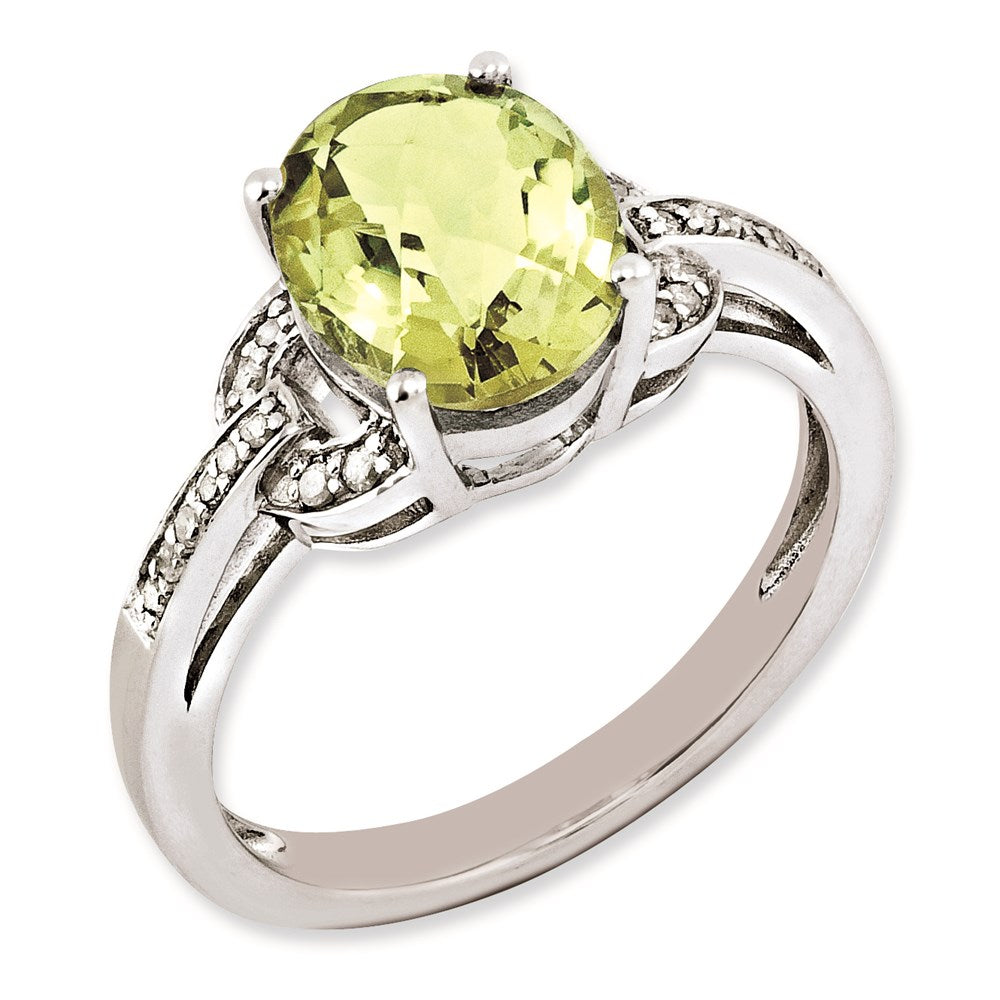 Sterling Silver Rhodium Plated Diamond & Lemon Quartz Ring