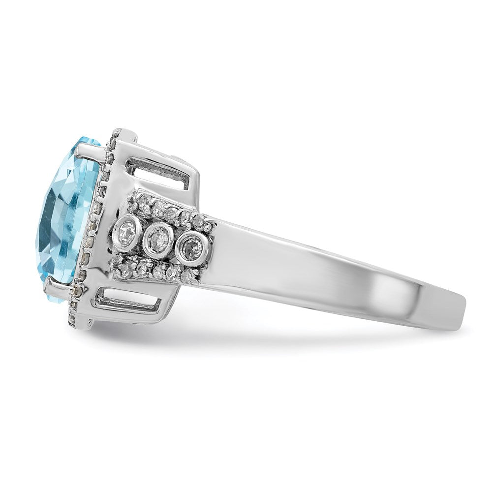 Sterling Silver Rhodium Diamond & Checker Cut Sky Blue Topaz Ring (Size 7 Only)