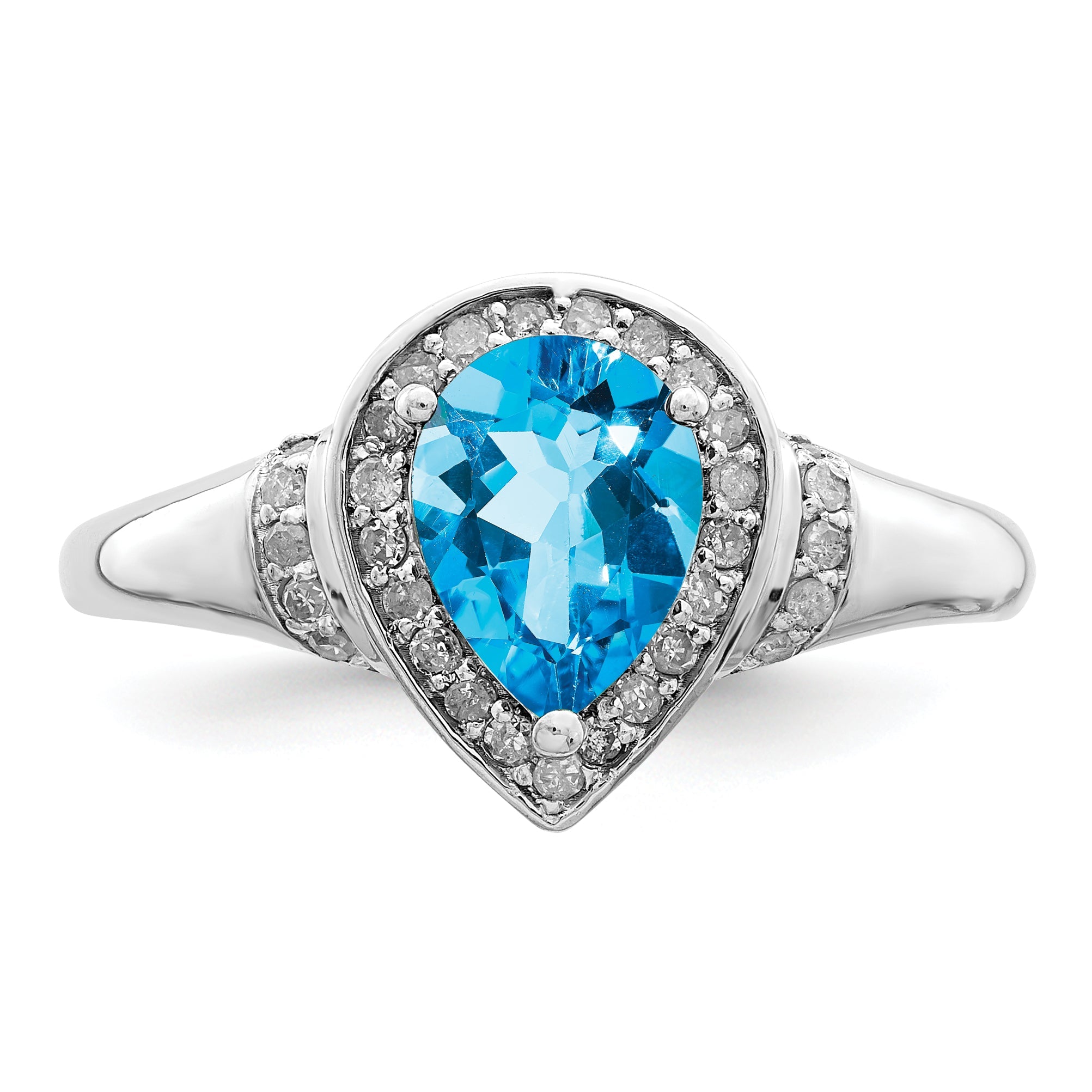 Sterling Silver Rhodium Blue Topaz & Diamond Ring (Size 7 Only)