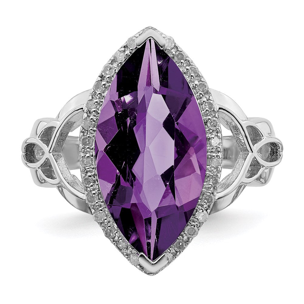 Sterling Silver Rhodium Plated Amethyst & Diamond Ring (Size 7 Only)