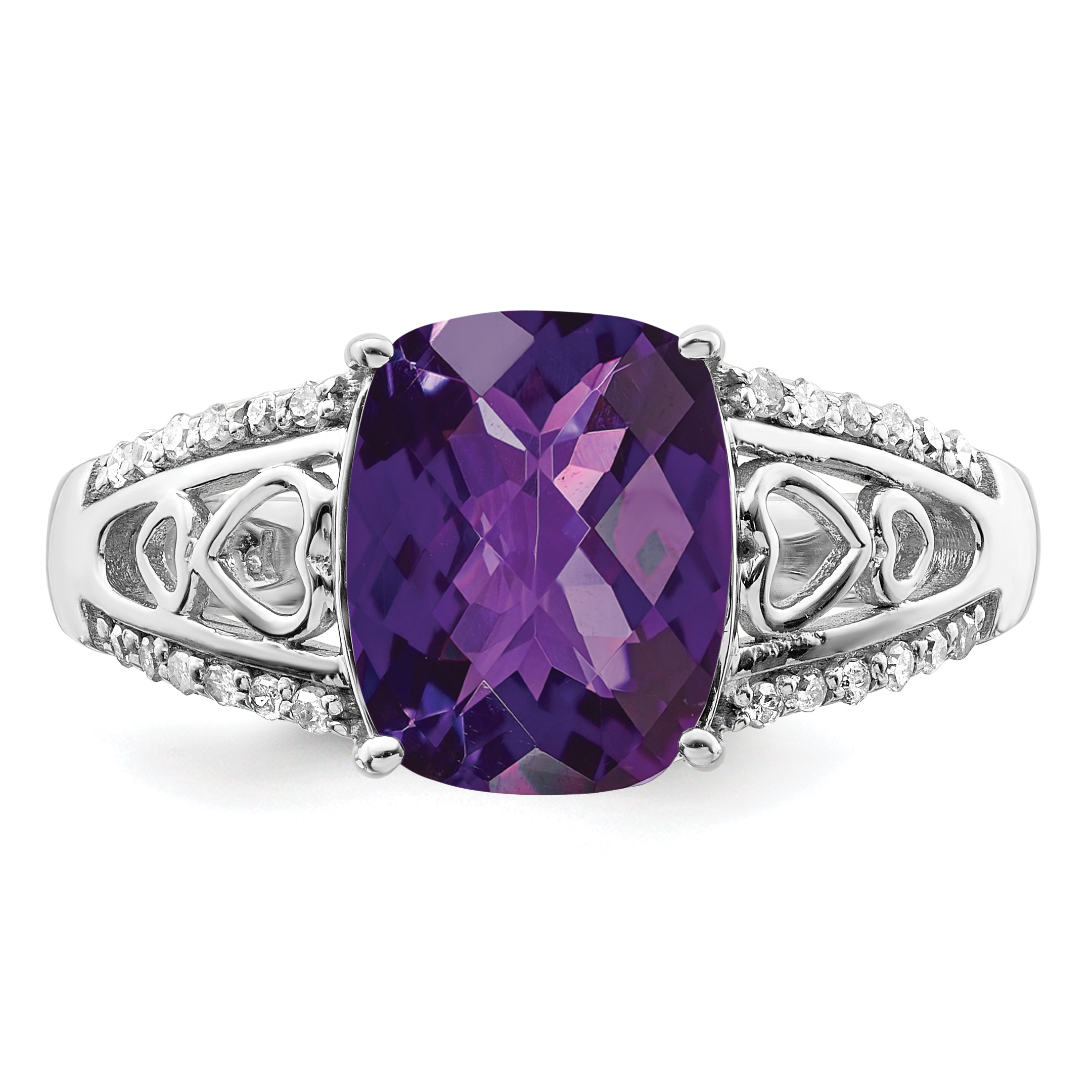 Sterling Silver Rhodium Plated Amethyst & Diamond Ring (Size 7 Only)