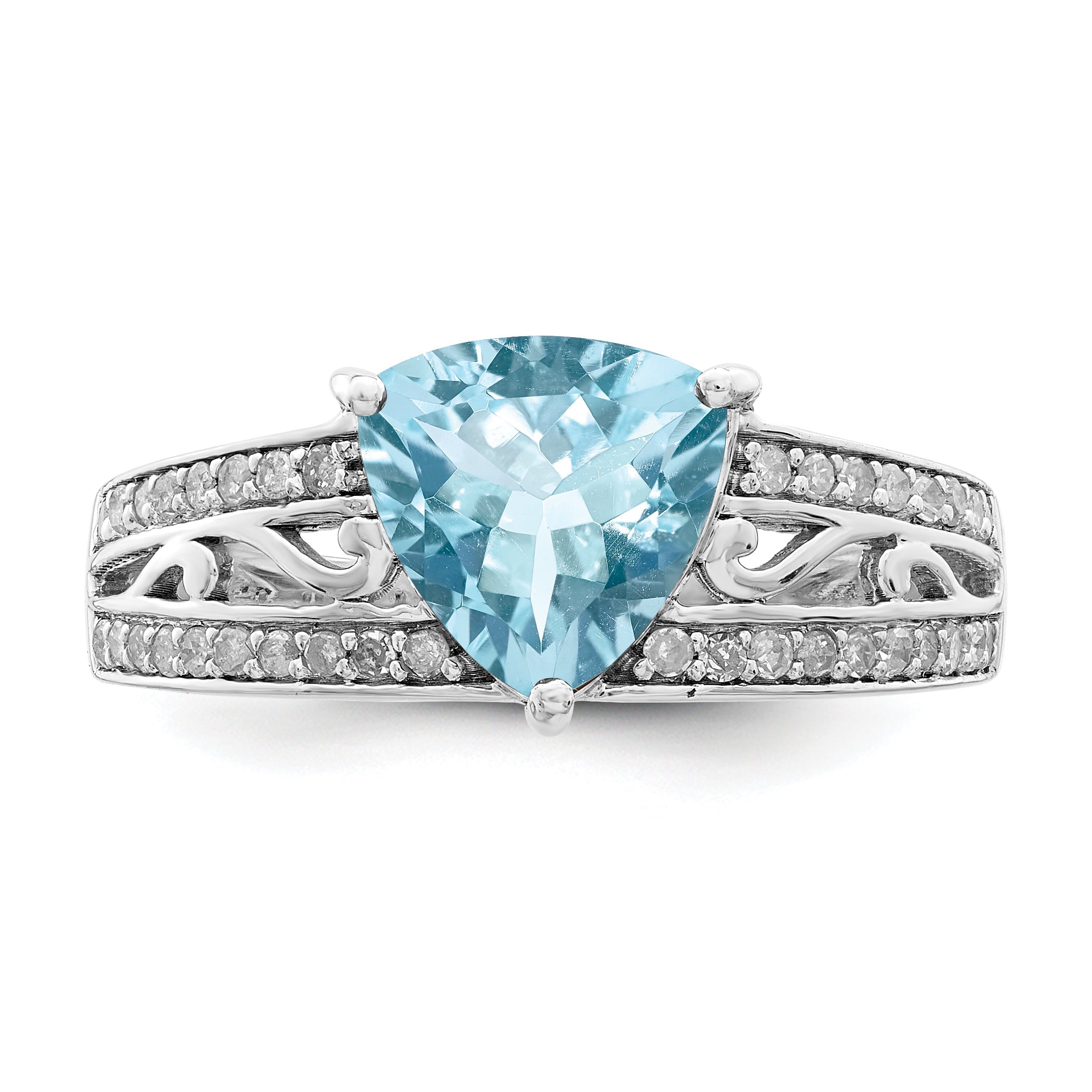 Sterling Silver Rhodium Diamond & Sky Blue Topaz Ring (Size 7 Only)