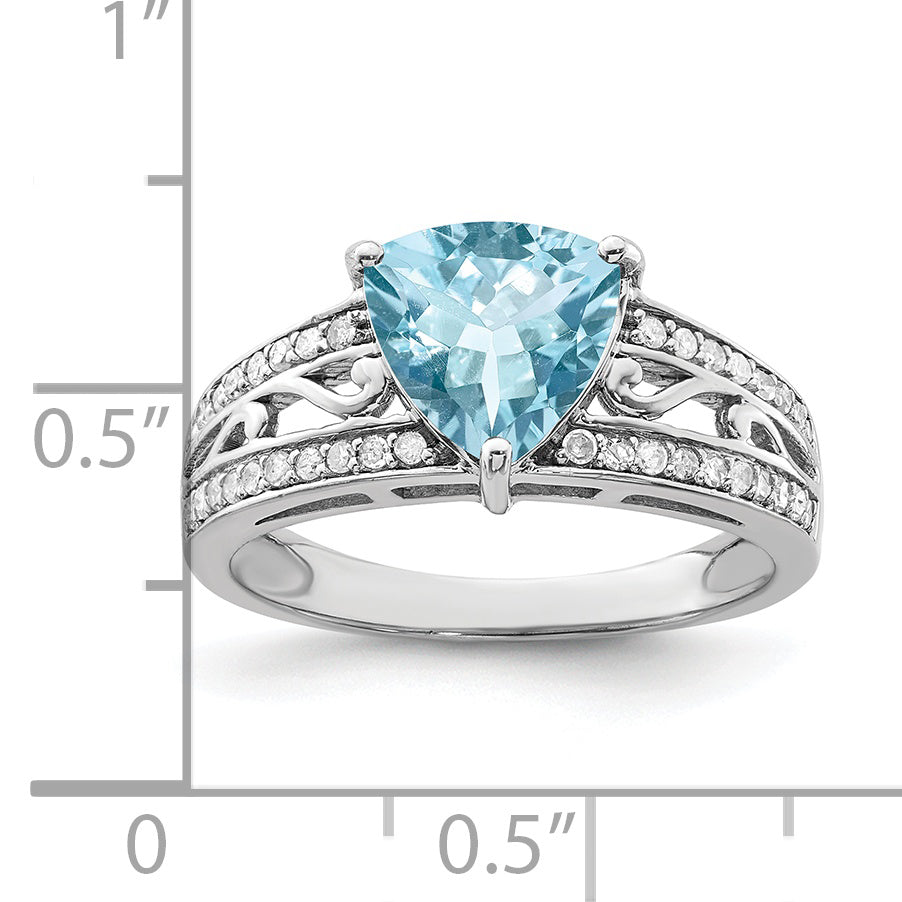 Sterling Silver Rhodium Diamond & Sky Blue Topaz Ring (Size 7 Only)