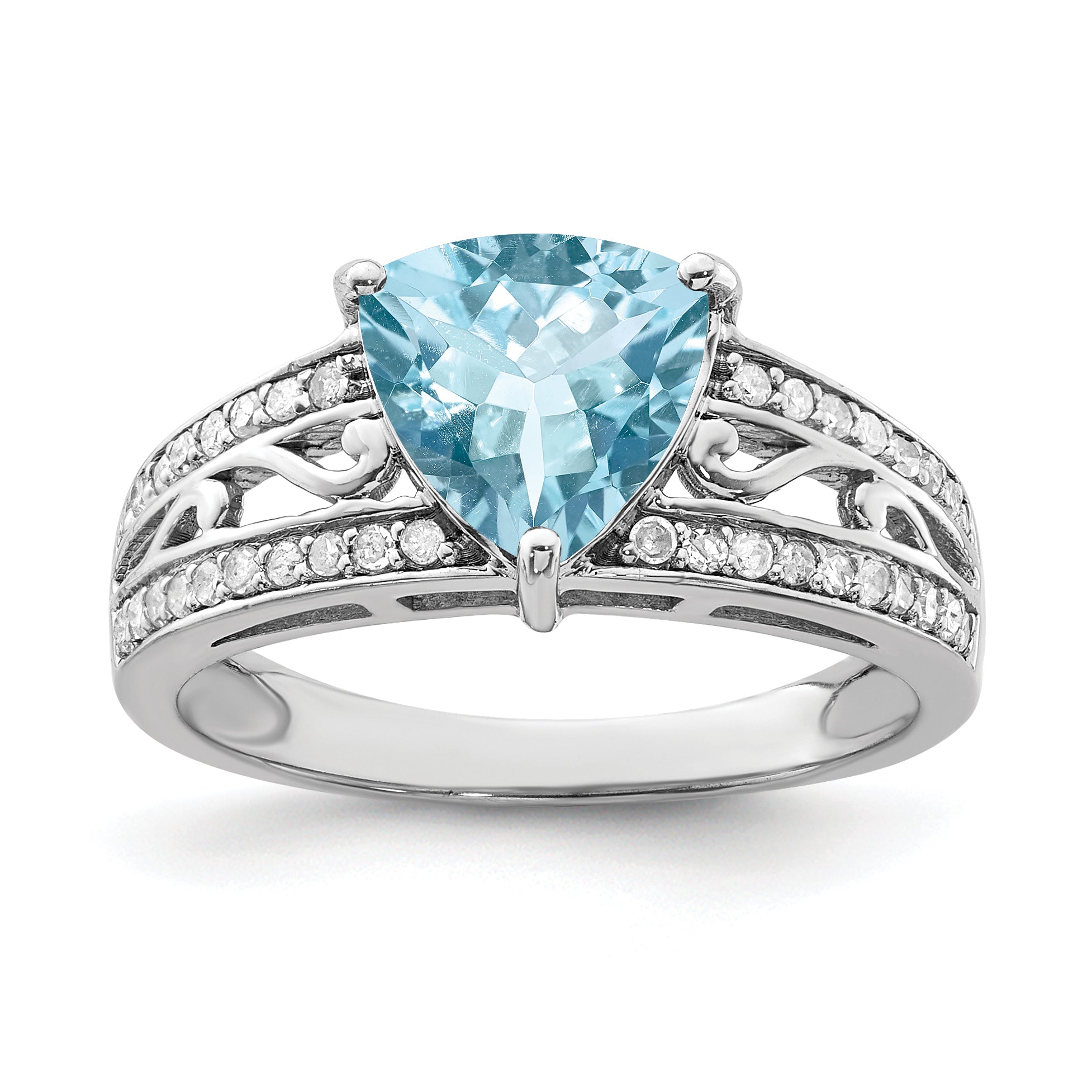 Sterling Silver Rhodium Diamond & Sky Blue Topaz Ring (Size 7 Only)