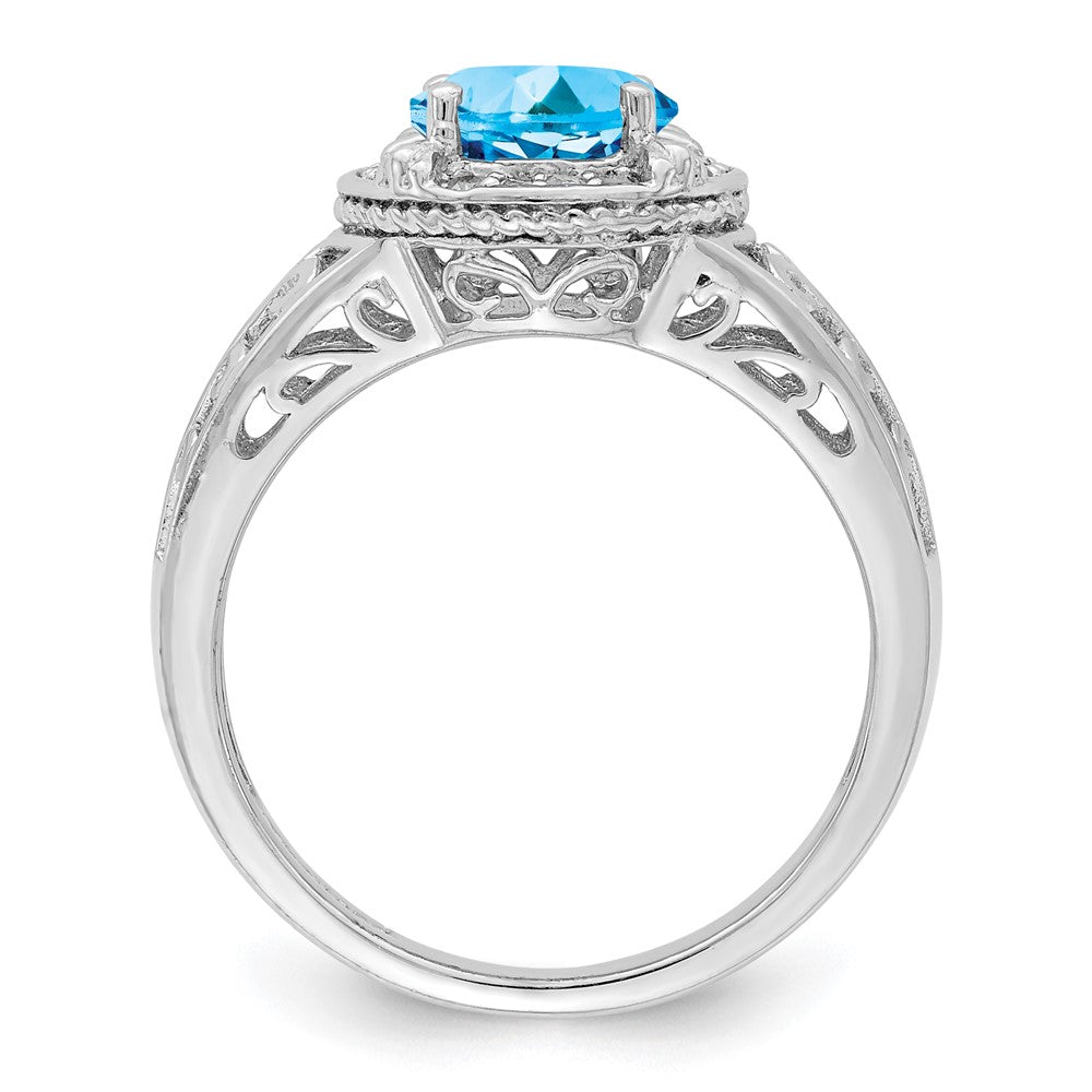 Sterling Silver Rhodium Blue Topaz & Diamond Ring (Size 7 Only)