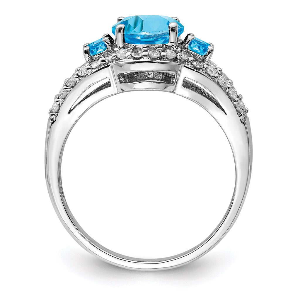 Sterling Silver Rhodium Blue Topaz & Diamond Ring (Size 7 Only)