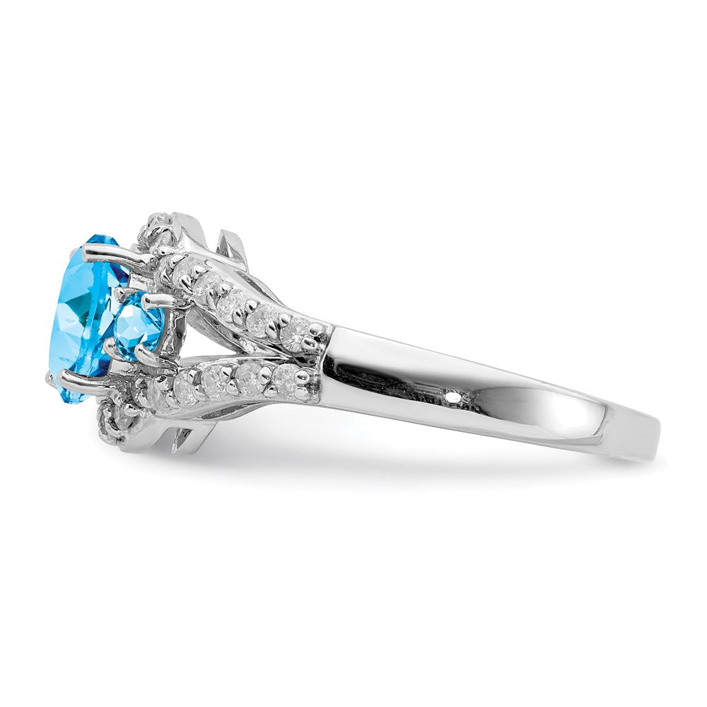 Sterling Silver Rhodium Blue Topaz & Diamond Ring (Size 7 Only)