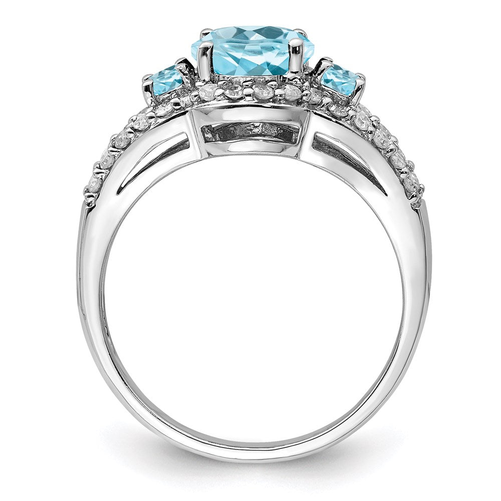 Sterling Silver Rhodium Diamond & Sky Blue Topaz Ring (Size 7 Only)