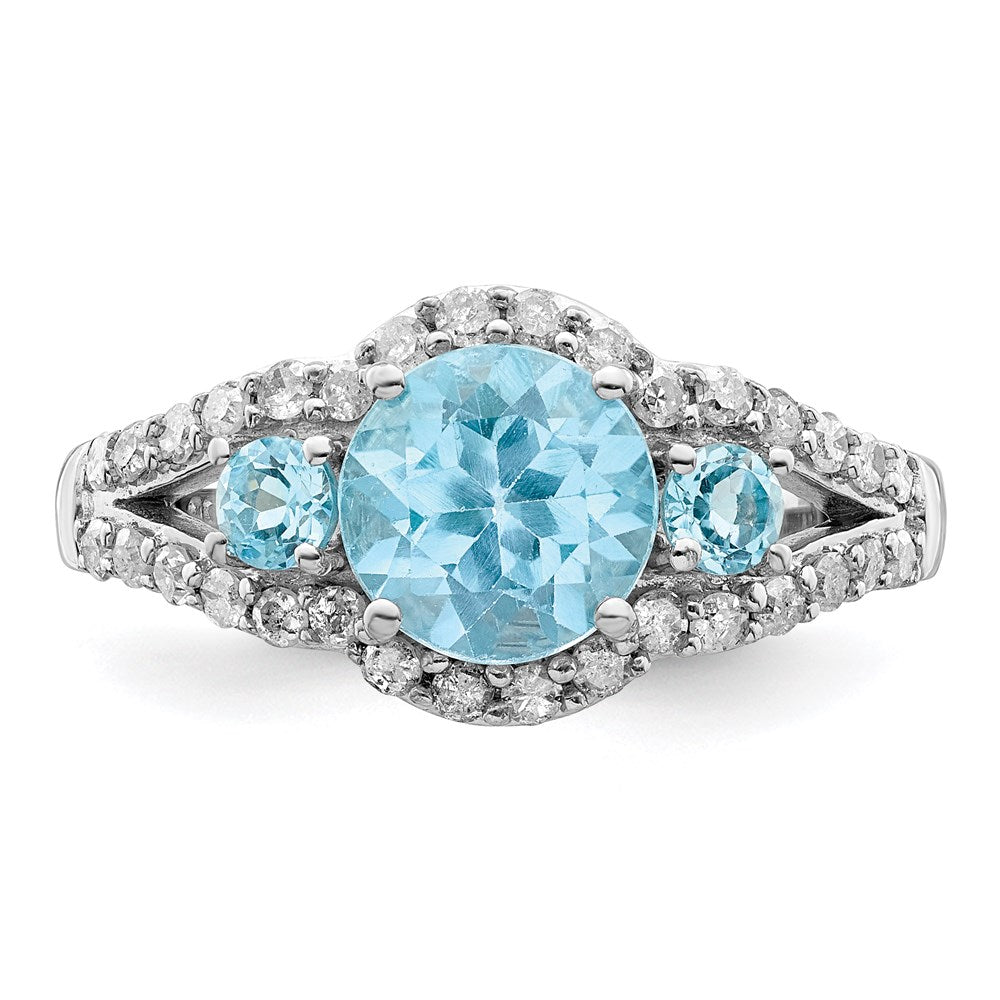 Sterling Silver Rhodium Diamond & Sky Blue Topaz Ring (Size 7 Only)