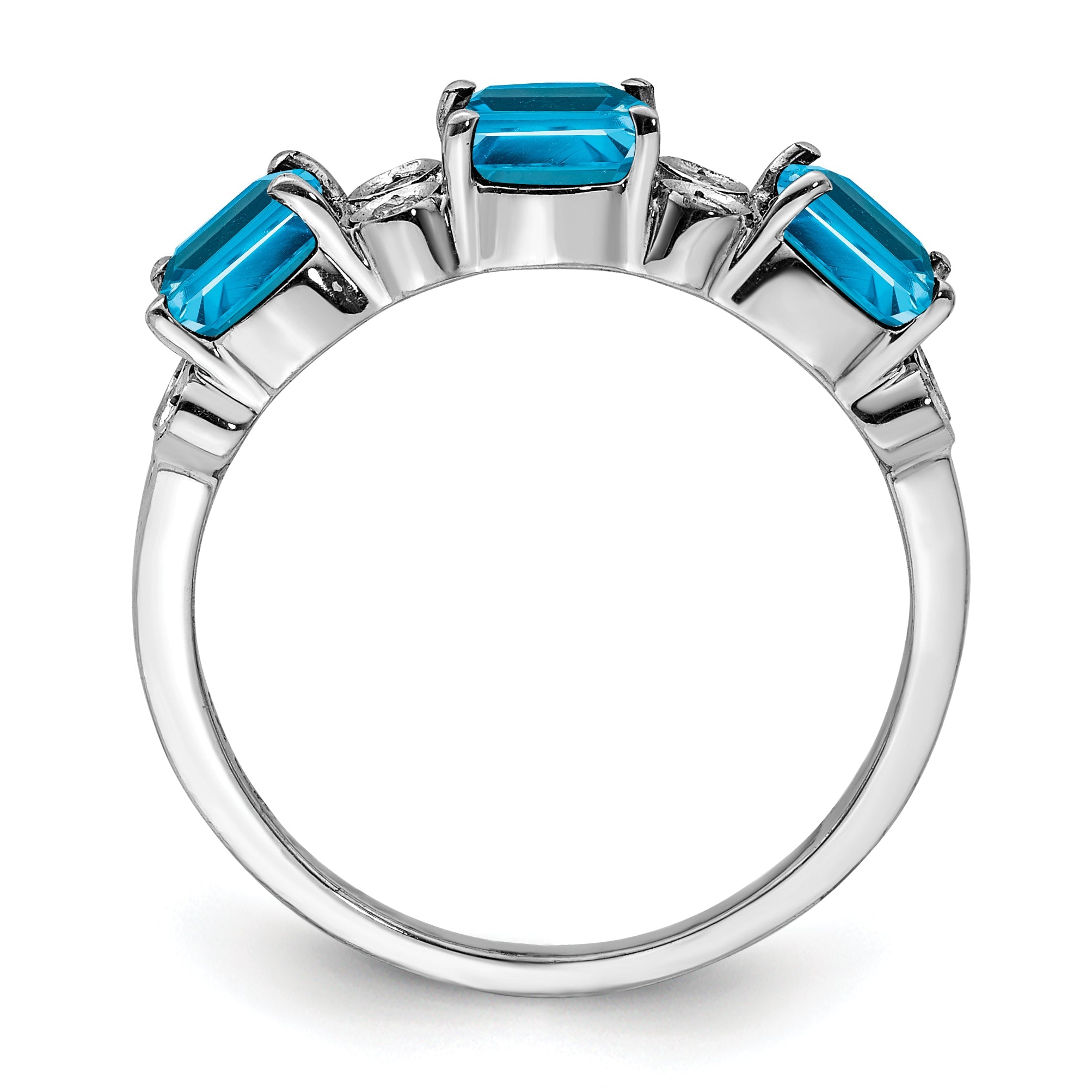 Sterling Silver Rhodium Blue Topaz & Diamond Ring (Size 7 Only)