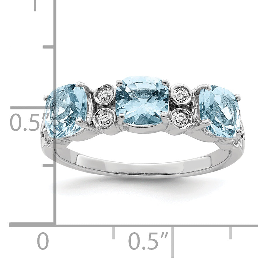 Sterling Silver Rhodium Diamond & Sky Blue Topaz Ring (Size 7 Only)