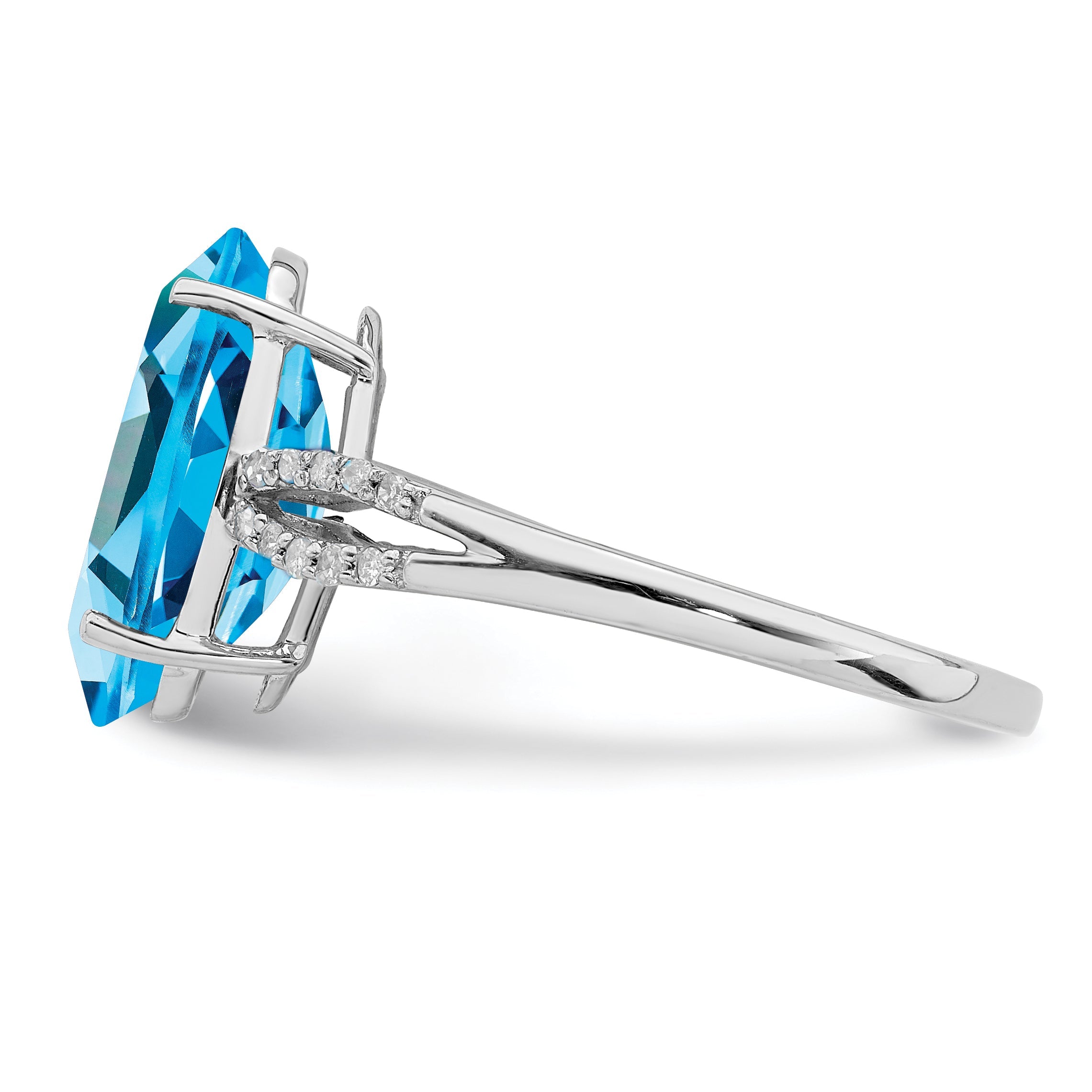 Sterling Silver Rhodium Oval Blue Topaz & Diamond Ring (Size 7 Only)