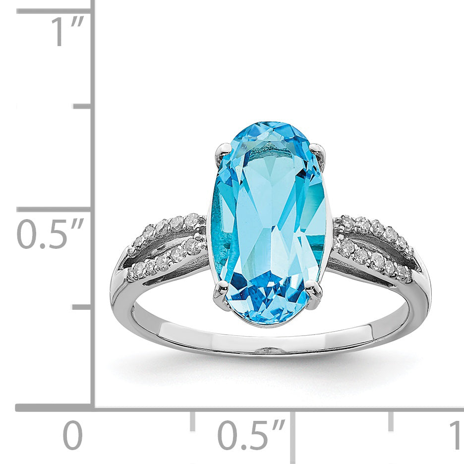 Sterling Silver Rhodium Oval Blue Topaz & Diamond Ring (Size 7 Only)