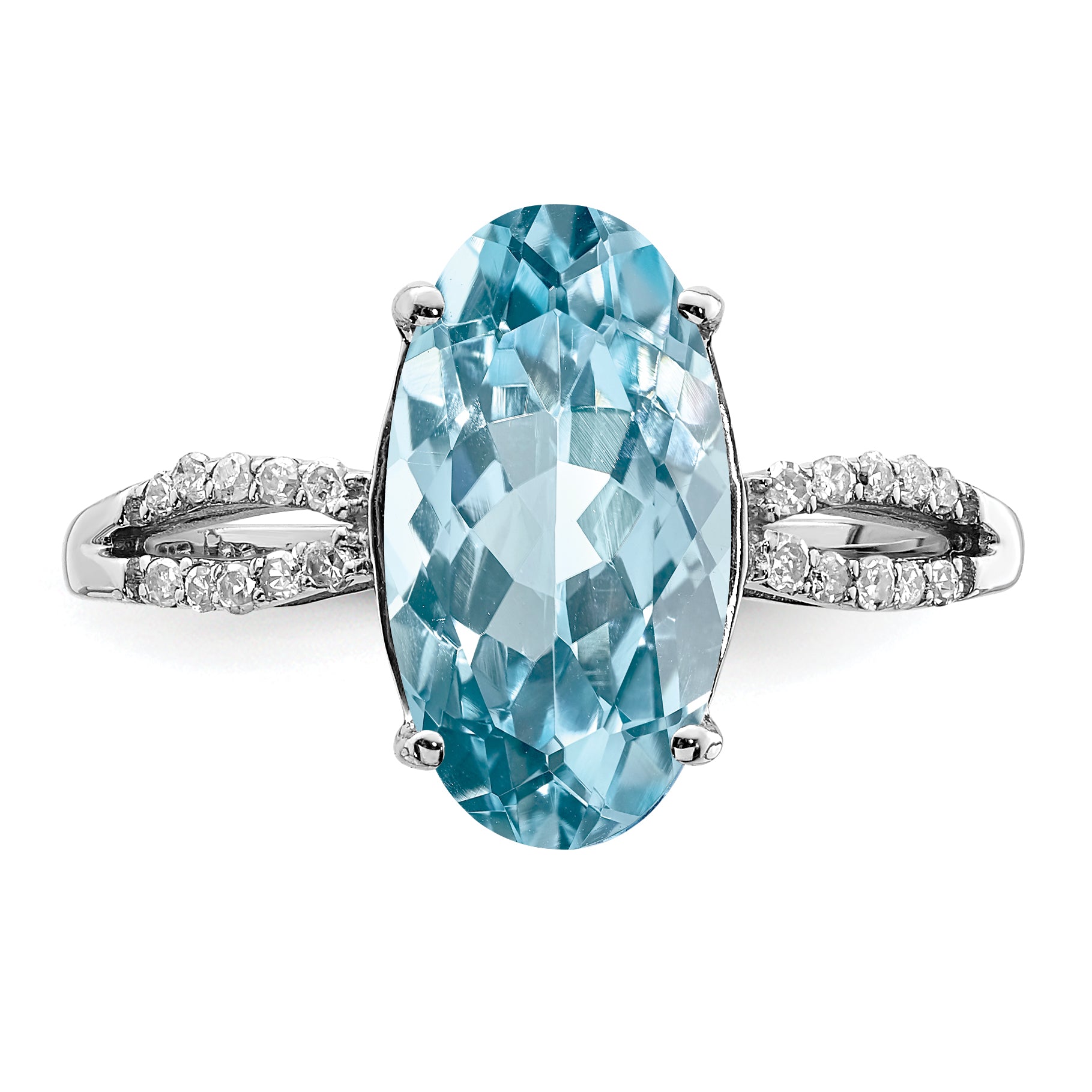 Sterling Silver Rhodium Sky Blue Topaz & Diamond Ring (Size 7 Only)