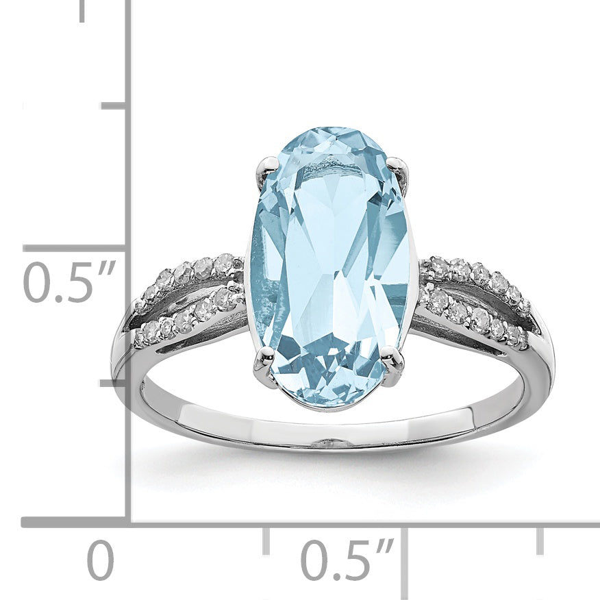 Sterling Silver Rhodium Sky Blue Topaz & Diamond Ring (Size 7 Only)