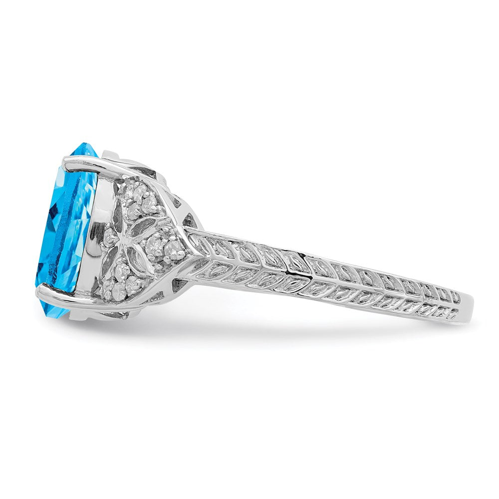 Sterling Silver Rhodium Oval Blue Topaz & Diamond Ring (Size 7 Only)