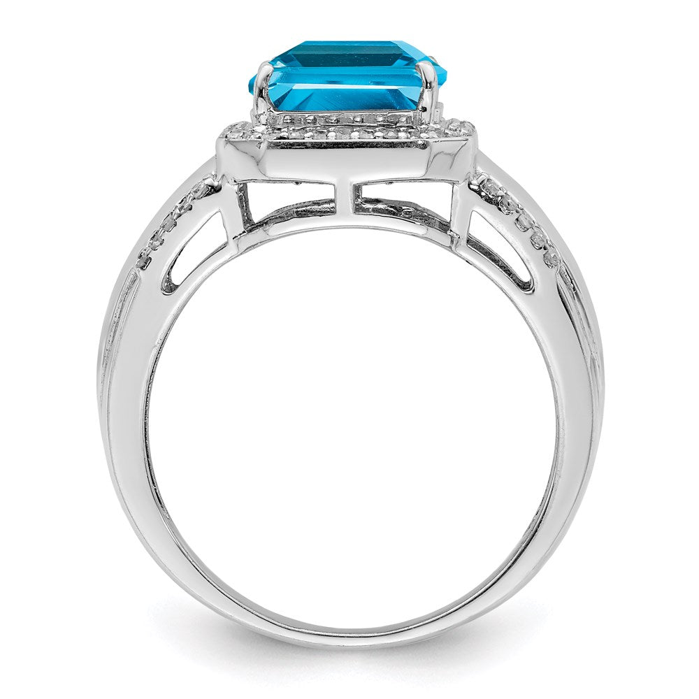 Sterling Silver Rhodium Blue Topaz & Diamond Ring (Size 6 Only)