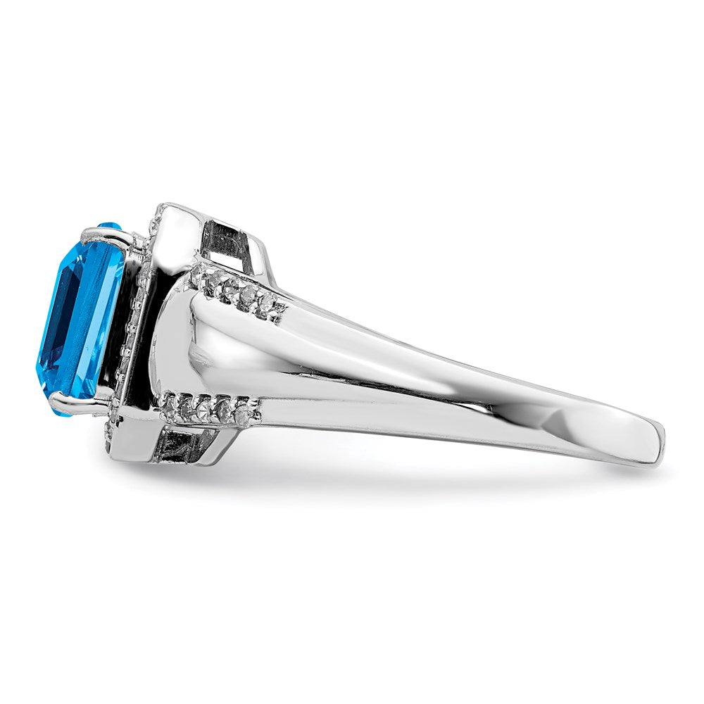 Sterling Silver Rhodium Blue Topaz & Diamond Ring (Size 6 Only)