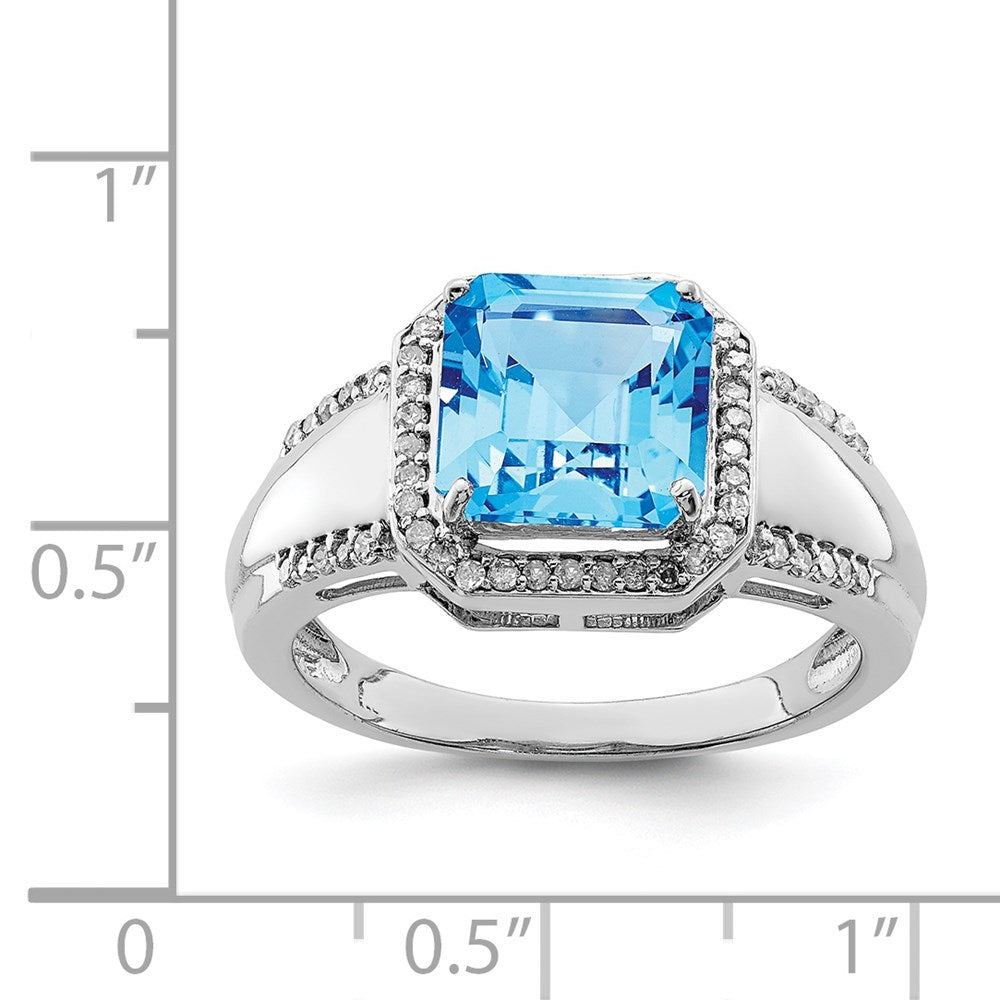 Sterling Silver Rhodium Blue Topaz & Diamond Ring (Size 6 Only)