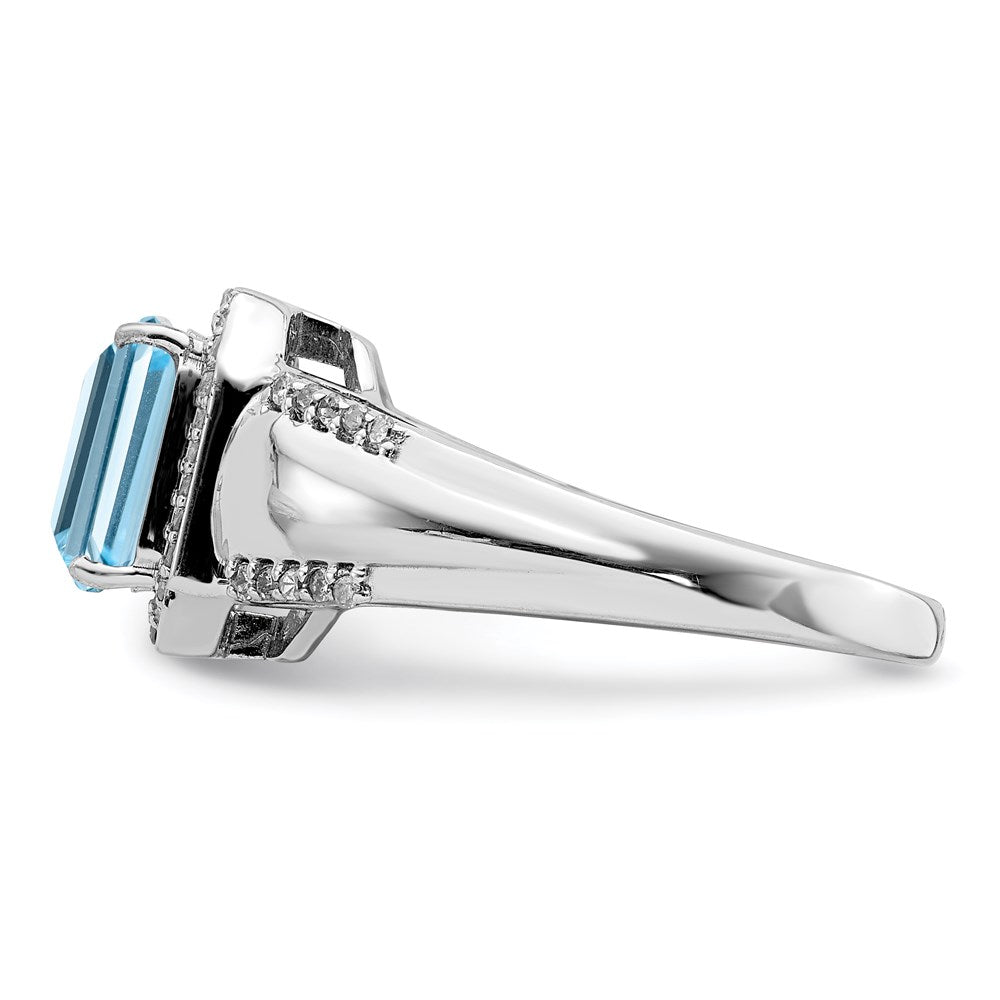 Sterling Silver Rhodium Diamond & Sky Blue Topaz Ring (Size 7 Only)
