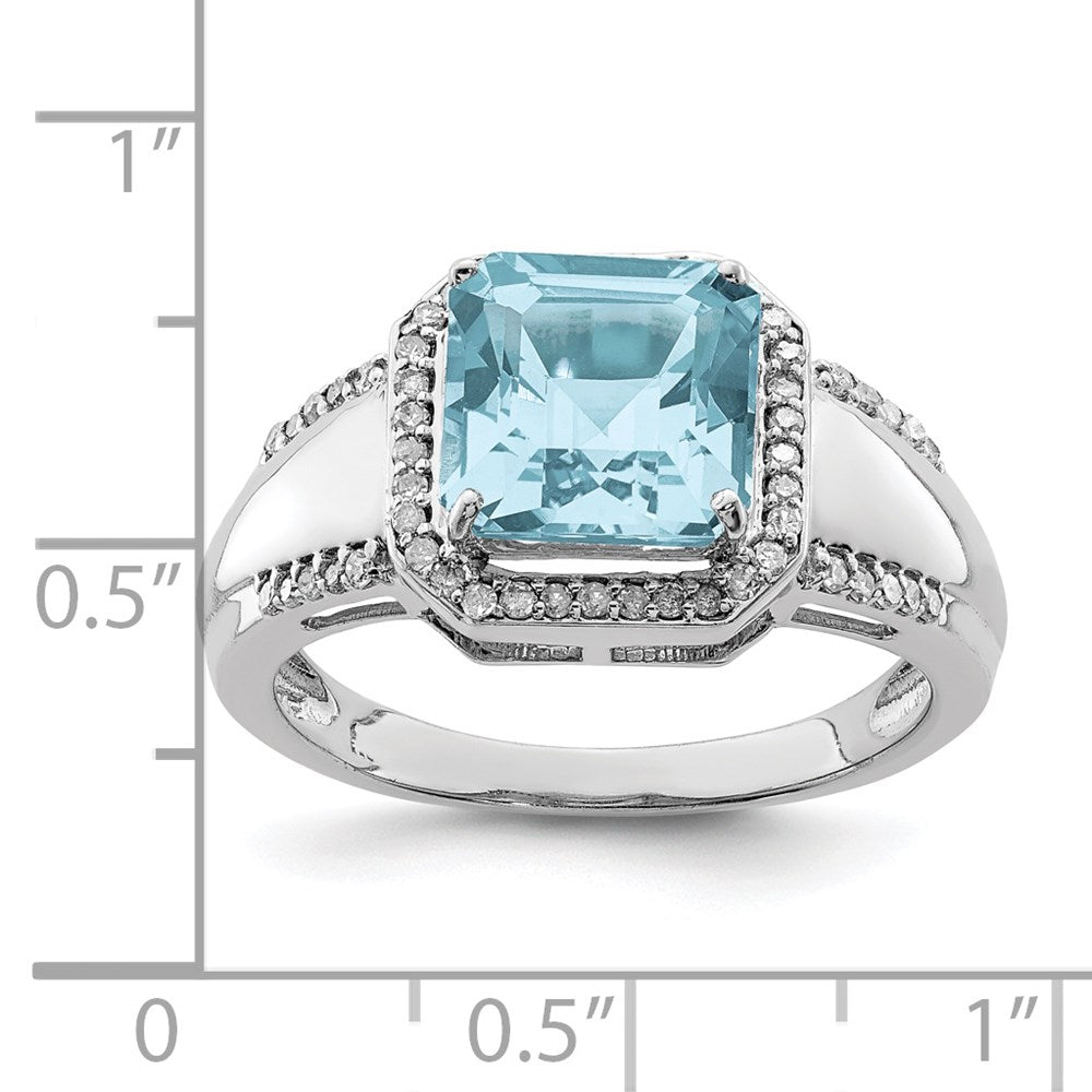 Sterling Silver Rhodium Diamond & Sky Blue Topaz Ring (Size 7 Only)