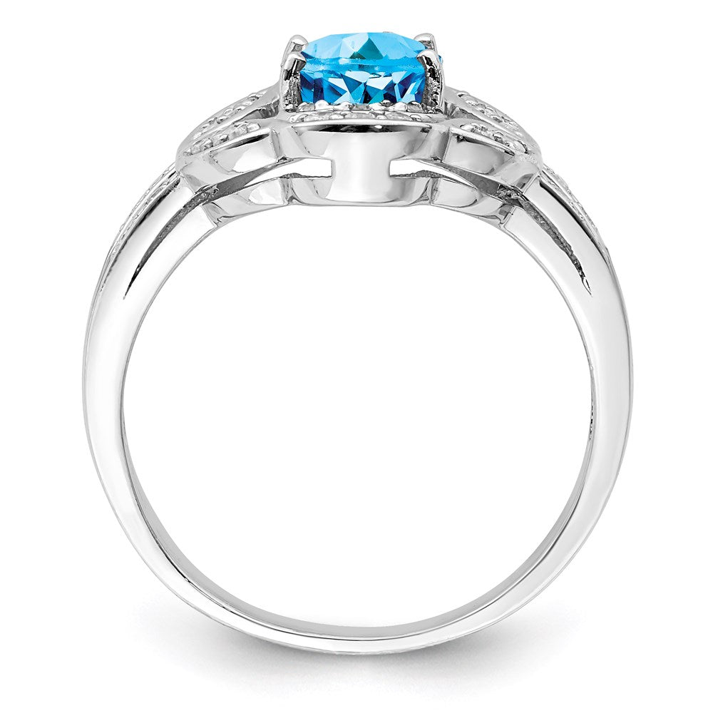Sterling Silver Rhodium Blue Topaz & Diamond Ring (Size 7 Only)
