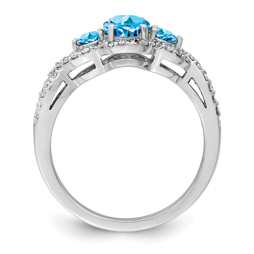 Sterling Silver Rhodium Oval Blue Topaz & Diamond Ring (Size 7 Only)