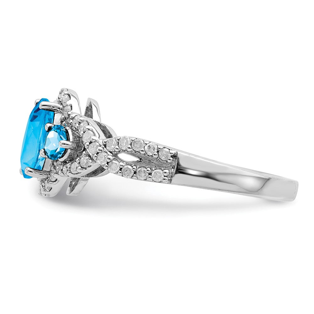Sterling Silver Rhodium Oval Blue Topaz & Diamond Ring (Size 7 Only)